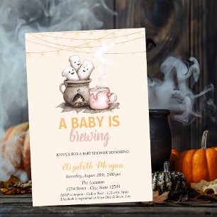 Een Baby Brouwt Polka Stippen Halloween Baby Showe Kaart