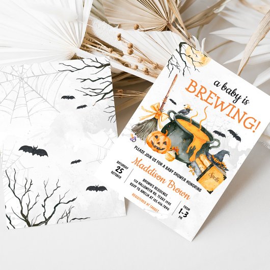 Een Baby brouwt pompoen Halloween Baby shower Kaart