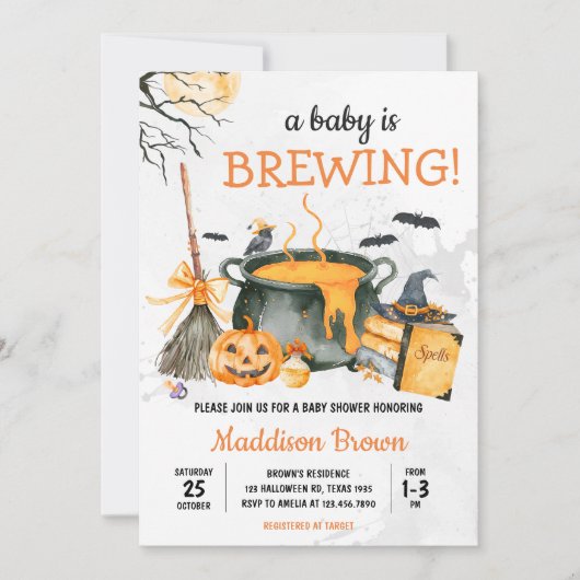Een Baby brouwt pompoen Halloween Baby shower Kaart (Voorkant)