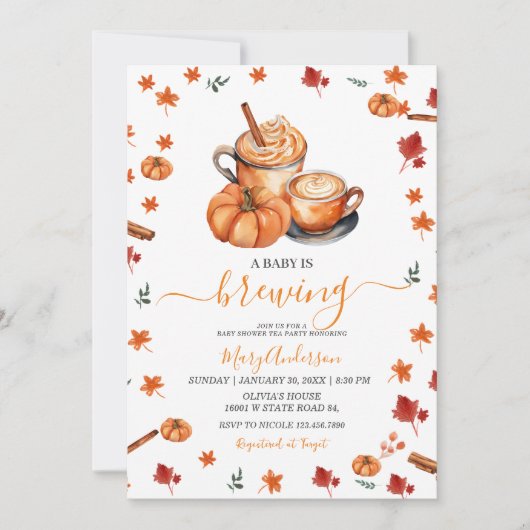 Een Baby brouwt Pumpkin Spice Coffee Baby shower Kaart (Voorkant)