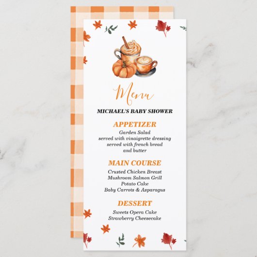 Een Baby brouwt Pumpkin Spice Coffee Baby shower Menu (Voorkant / Achterkant)