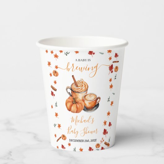 Een Baby brouwt Pumpkin Spice Coffee Baby shower Papieren Bekers (Achterkant)