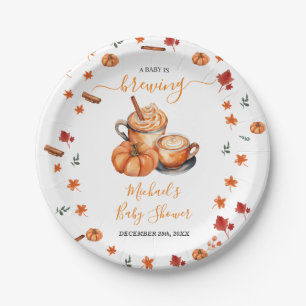 Een Baby brouwt Pumpkin Spice Coffee Baby shower Papieren Bordje
