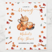 Een Baby brouwt Pumpkin Spice Coffee Baby shower Wijn Etiket (Enkel label)