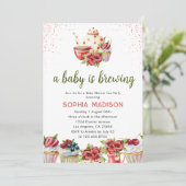 Een Baby brouwt Red Flowers Tea Baby shower Kaart (Staand voorkant)