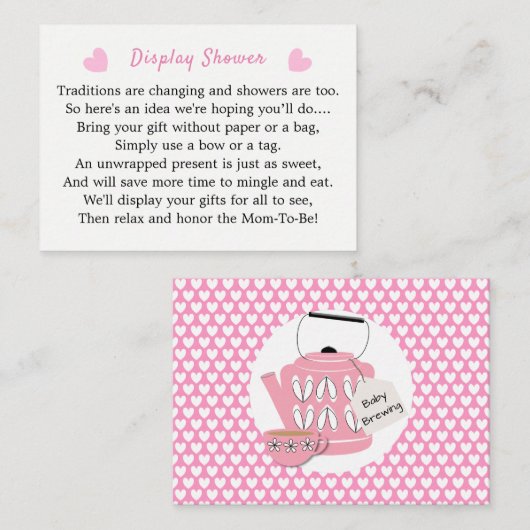 Een Baby brouwt roze Baby shower display shower Informatiekaartje (Voorkant / Achterkant)