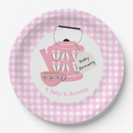 Een Baby brouwt roze Baby shower Papieren Bordje