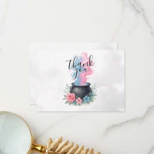 Een Baby brouwt roze en blauwe ketel Bedankkaart (Voorkant / Achterkant in situ)