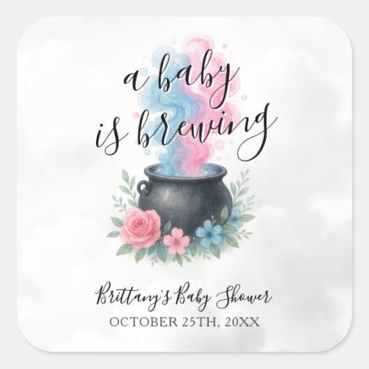 Een Baby brouwt roze en blauwe ketel Vierkante Sticker (Voorkant)