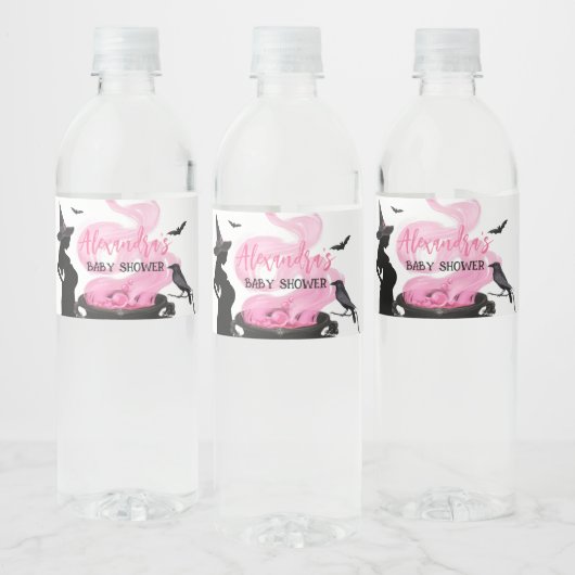 Een Baby brouwt roze heks Baby shower Waterfles Etiket (Flessen)