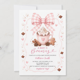 Een Baby Brouwt Roze Strik Heet Chocolade Baby Sho Kaart