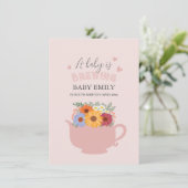 Een Baby brouwt roze theepot Spring Baby Arrival Aankondiging (Staand voorkant)