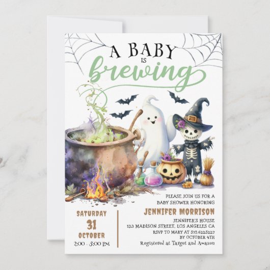 Een Baby brouwt Sage Green Halloween Baby shower Kaart (Voorkant)