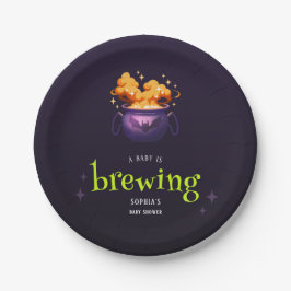 Een Baby brouwt Spooky Cauldron Baby shower Papieren Bordje
