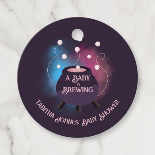 Een Baby brouwt Spooky Gender Reveal Cauldron Bedankjes Labels (Voorkant)