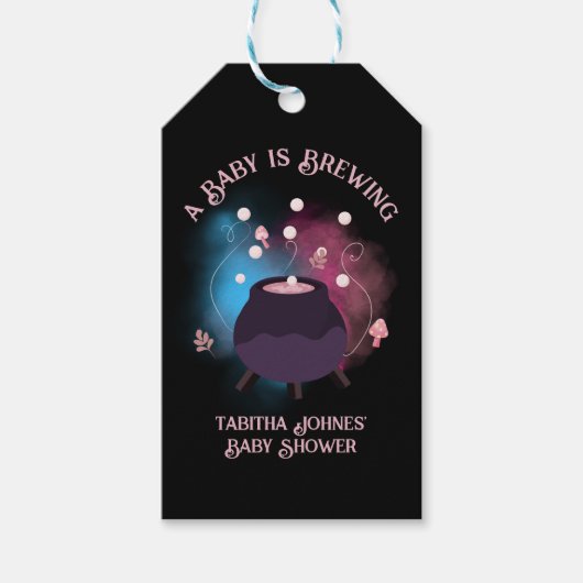 Een Baby brouwt Spooky Gender Reveal Cauldron Cadeaulabel (Voorkant)