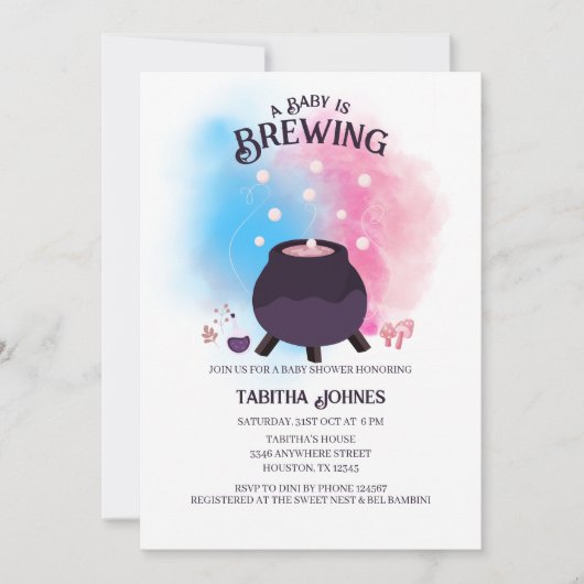 Een Baby brouwt Spooky Gender Reveal Cauldron Kaart (Voorkant)