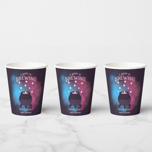 Een Baby brouwt Spooky Gender Reveal Cauldron Papieren Bekers (Multi)