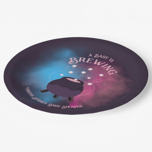 Een Baby brouwt Spooky Gender Reveal Cauldron Papieren Bordje (Gekanteld)