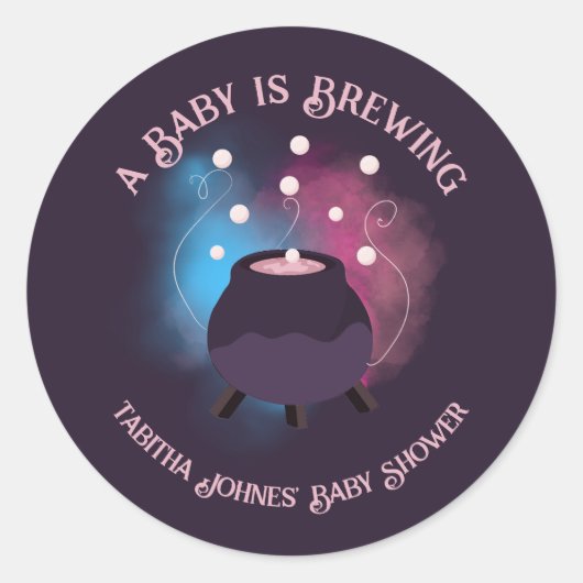 Een Baby brouwt Spooky Gender Reveal Cauldron Ronde Sticker (Voorkant)