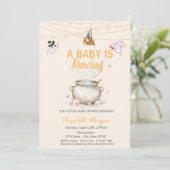 Een Baby brouwt Stippen Pumpkin Ghost Baby shower Kaart (Staand voorkant)