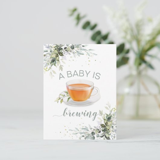Een baby brouwt Tea Party Baby shower Briefkaart (Staand voorkant)