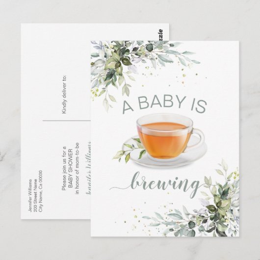 Een baby brouwt Tea Party Baby shower Briefkaart (Voorkant / Achterkant)