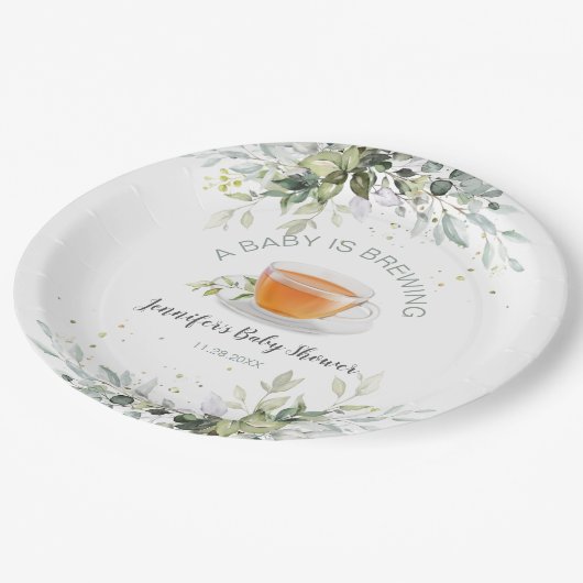 Een baby brouwt Tea Party Baby shower Papieren Bordje (Gekanteld)