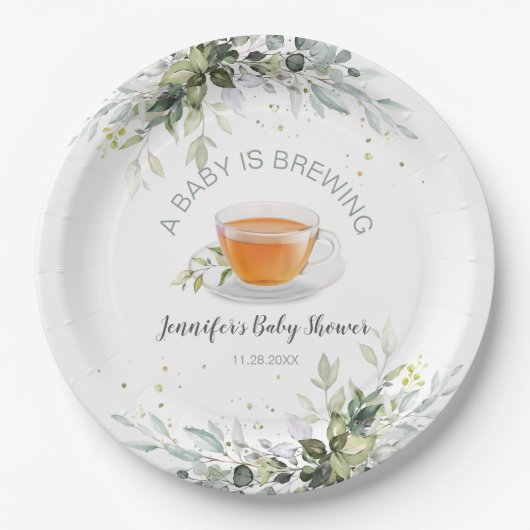 Een baby brouwt Tea Party Baby shower Papieren Bordje (Voorkant)