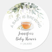 Een baby brouwt Tea Party Baby shower Ronde Sticker (Voorkant)