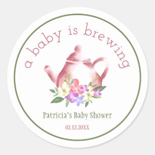 Een baby brouwt Thee Feestje Baby Shower   Ronde Sticker