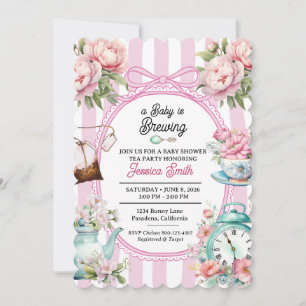 Een baby brouwt theebabyfeestje vintage bloemmotie kaart