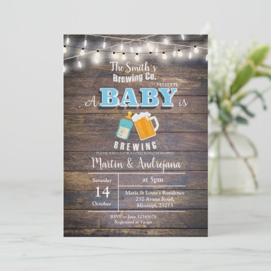 Een baby brouwt uitnodiging Boy BaByQ (Staand voorkant)