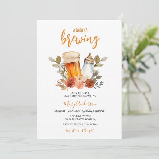 Een Baby brouwt verbrande Oranje bloemen Baby show Kaart (Staand voorkant)