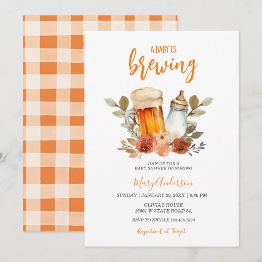 Een Baby brouwt verbrande Oranje bloemen Baby show Kaart (Voorkant / Achterkant)