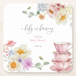 Een Baby brouwt Wildflower Tea Baby shower Kartonnen Onderzetters