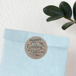 Een Baby Cowboy is op weg naar het Baby shower Ronde Sticker