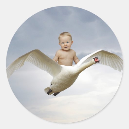 Een baby en de Zwan lucht Ronde Sticker (Voorkant)
