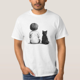 Een baby en een kat zitten samen t-shirt