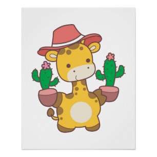 Een baby giraffe plant de cactus. perfect poster