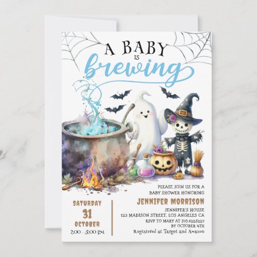 Een Baby is aan het brouwen! Boy Schattige Hallowe Kaart (Voorkant)