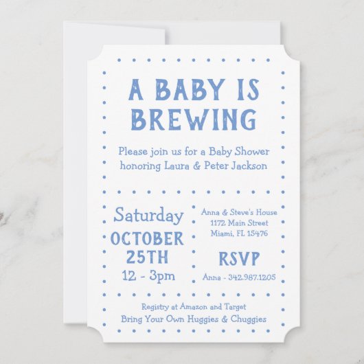 Een Baby is aan het brouwen, Douche Uitnodigen Kaart (Voorkant)