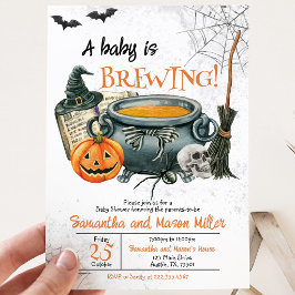 Een baby is aan het brouwen Halloween Baby Shower Kaart