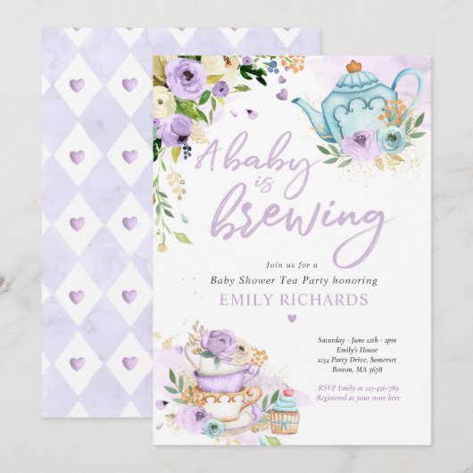 Een baby is aan het brouwen Thee Feestje Baby Show Kaart (Voorkant / Achterkant)