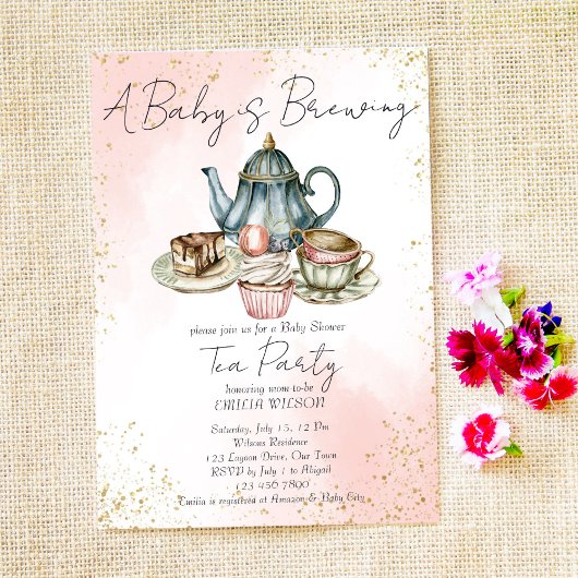 Een baby is baby shower van een theefeestje kaart