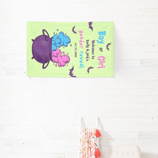 Een Baby is bezig met Halloween Gender Reveal Spandoek (Insitu)
