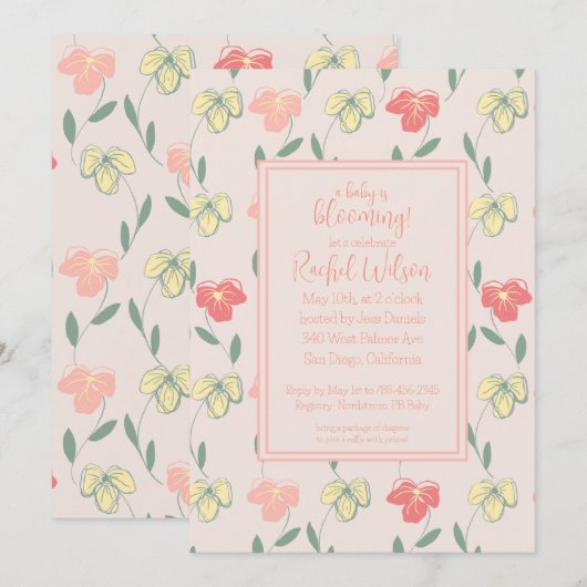 Een Baby is Blooming Pink Pansies Baby shower Kaart (Voorkant / Achterkant)