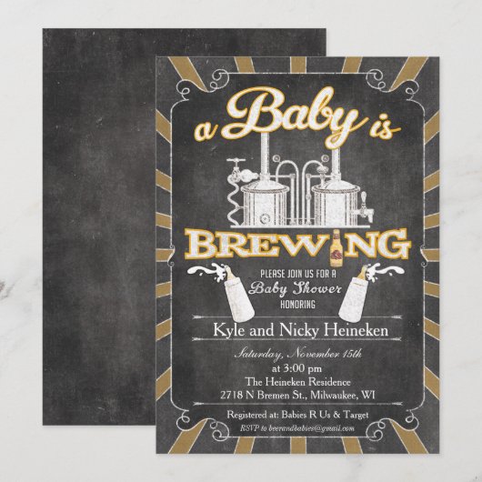 Een "Baby is Brewing" Couples BBQ Uitnodiging (Voorkant / Achterkant)