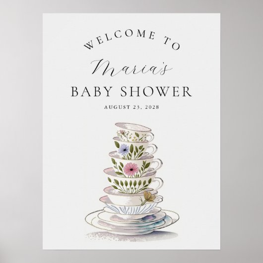 Een Baby is Brewing Tea Party Baby shower Welkom Poster (Voorkant)