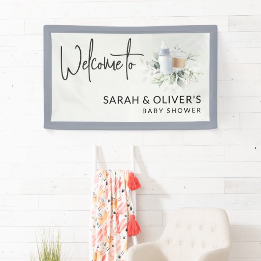 Een Baby is Brouwen Baby shower Welkom Banner Blau (Insitu)